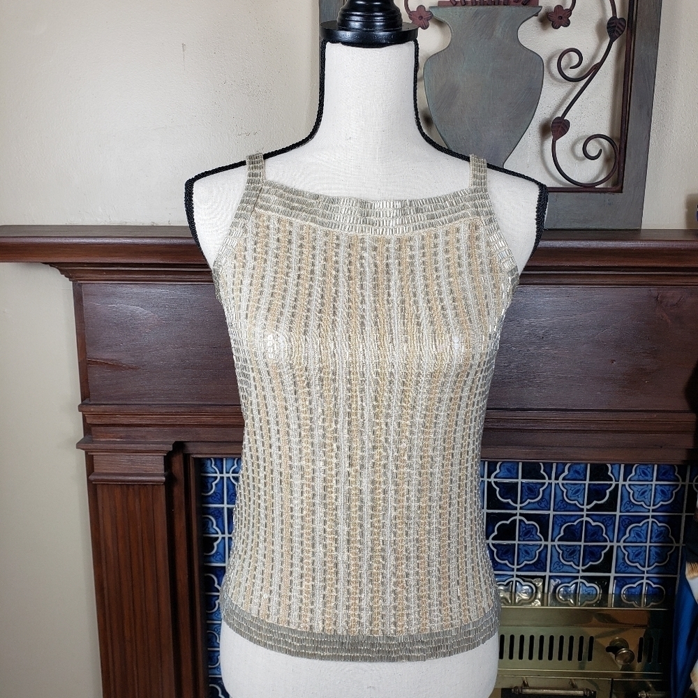 Ann Taylor Petites Gold Beaded Tank NWT